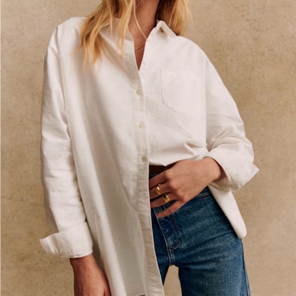 Sezane Max Crisp White Oversized Button Down Shirt - Size 10